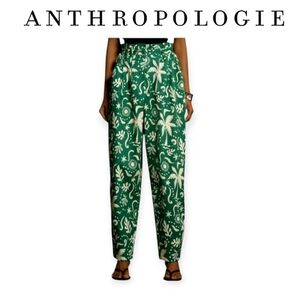 Anthropologie Corey Lynn Calter Green White Palm Print Paperbag Barrel Pants S/M
